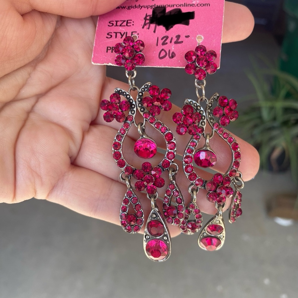 Fuschia Crystal Dangle Earrings NWT